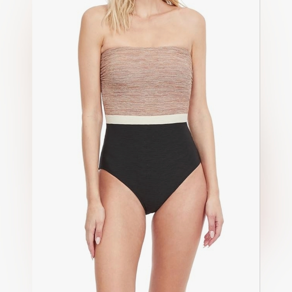 NWT - Gottex Serenity Bandeau One Piece Swimsuit Brown and Black - Size 12